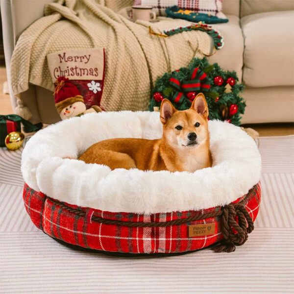 Classic Jacquard Plush Donut Dog Bed - Snuggle Den - Image 2