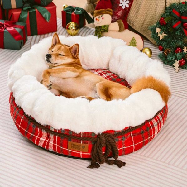 Classic Jacquard Plush Donut Dog Bed - Snuggle Den - Image 5