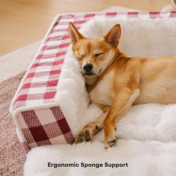 Classic Plaid Ergonomic Calming Dog Bed - Expandable＆Washable - Image 5