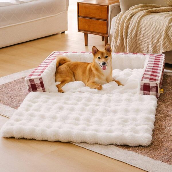 Classic Plaid Ergonomic Calming Dog Bed - Expandable＆Washable - Image 7