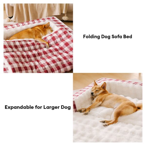 Classic Plaid Ergonomic Calming Dog Bed - Expandable＆Washable - Image 4