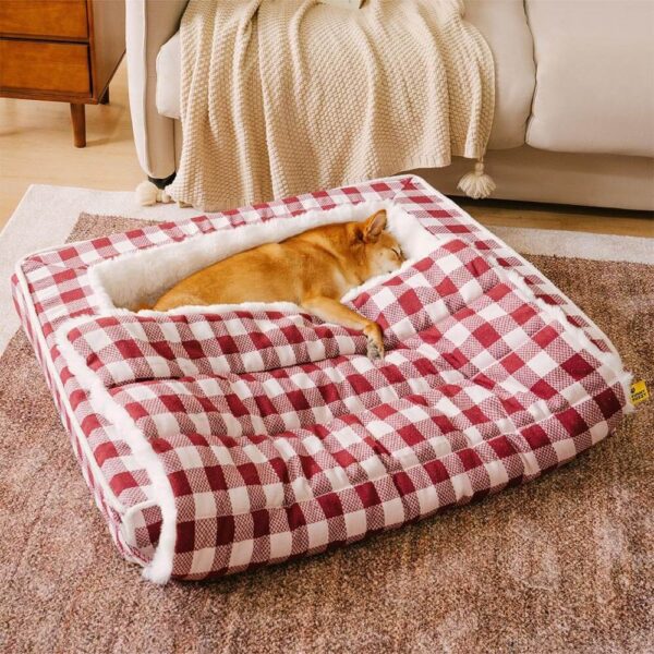 Classic Plaid Ergonomic Calming Dog Bed - Expandable＆Washable - Image 2