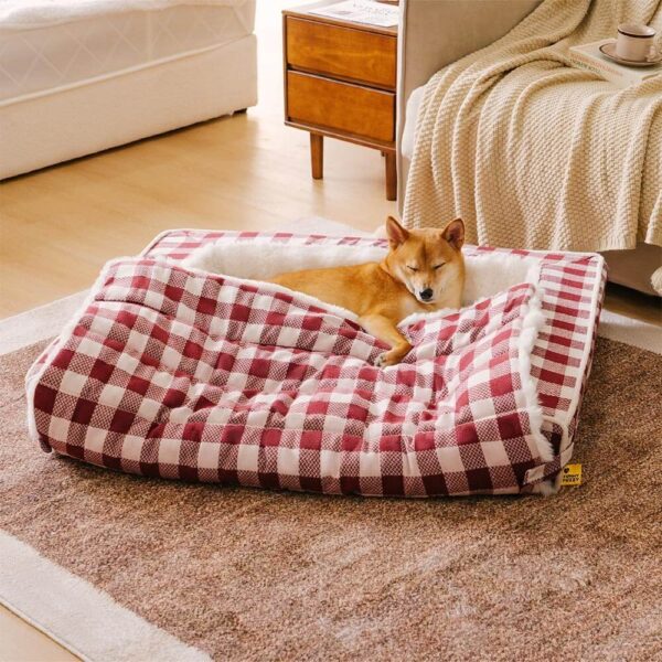 Classic Plaid Ergonomic Calming Dog Bed - Expandable＆Washable - Image 8