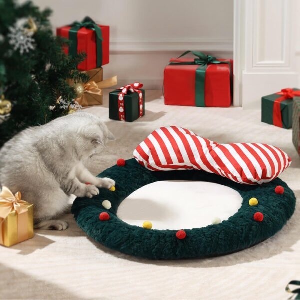 Christmas Bow Wreath Cozy Decor Support Pillow Dog & Cat Bed - Image 8