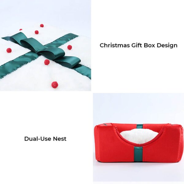 Christmas Gift Box Warm Sleeping Semi-Enclosed Cave Dog & Cat Bed - Image 5