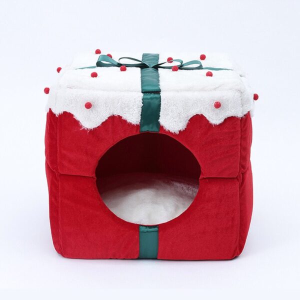 Christmas Gift Box Warm Sleeping Semi-Enclosed Cave Dog & Cat Bed - Image 8