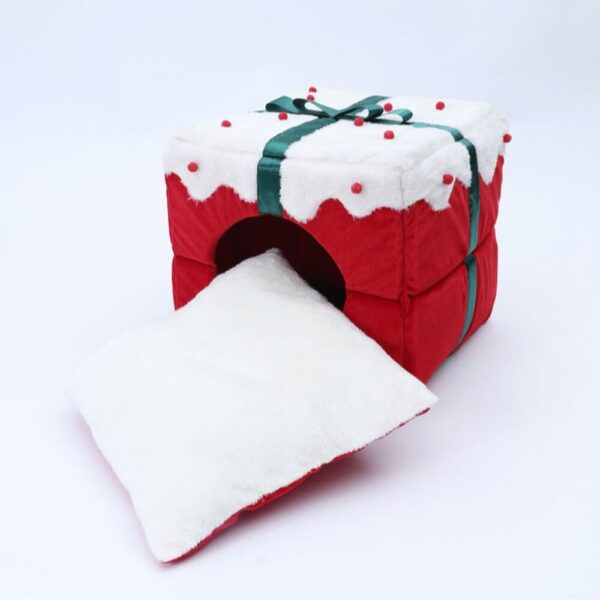 Christmas Gift Box Warm Sleeping Semi-Enclosed Cave Dog & Cat Bed - Image 4