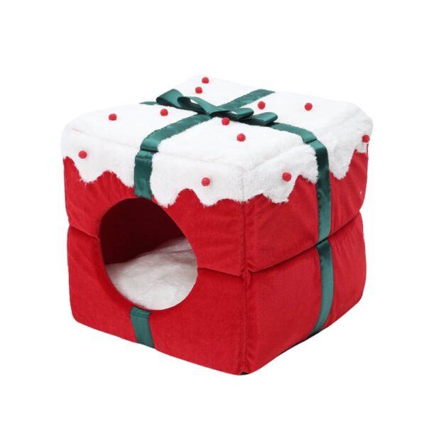 Christmas Gift Box Warm Sleeping Semi-Enclosed Cave Dog & Cat Bed - Image 10