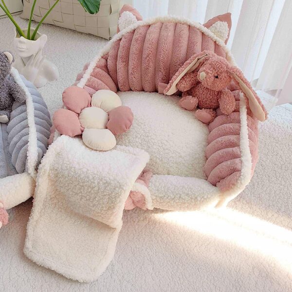 Cream Pink Fluffy Cozy Washable Dog & Cat Sofa Bed - Image 7