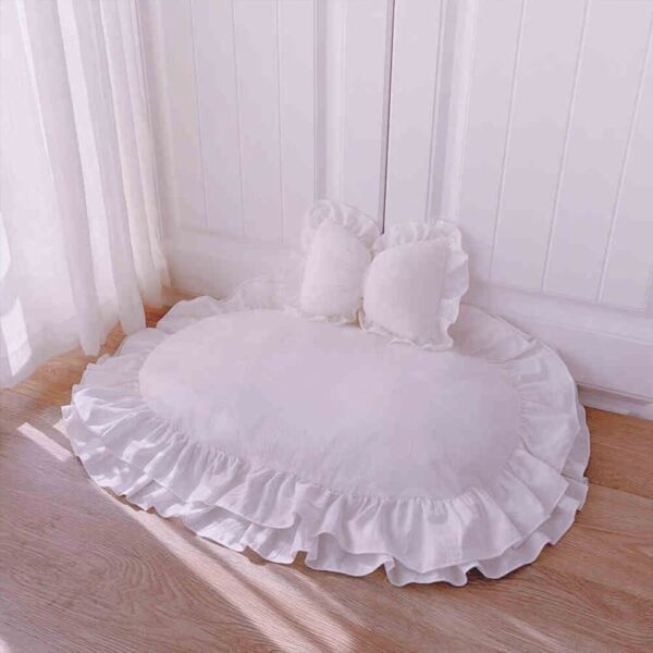 Cute Princess Ruffle Trim Removable Oval Cushion Dog Bed - Image 3