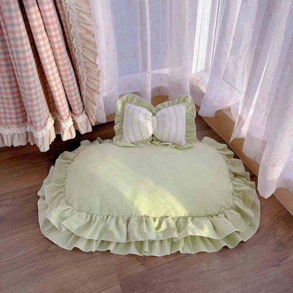 Cute Princess Ruffle Trim Removable Oval Cushion Dog Bed - Image 11