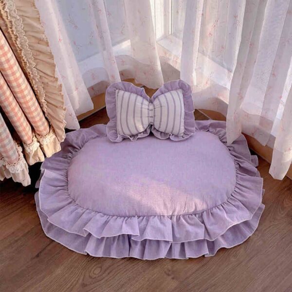 Cute Princess Ruffle Trim Removable Oval Cushion Dog Bed - Image 12