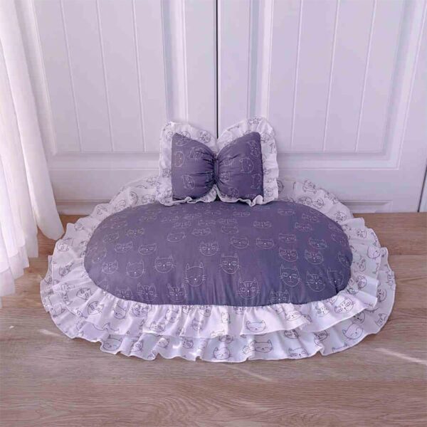 Cute Princess Ruffle Trim Removable Oval Cushion Dog Bed - Image 4